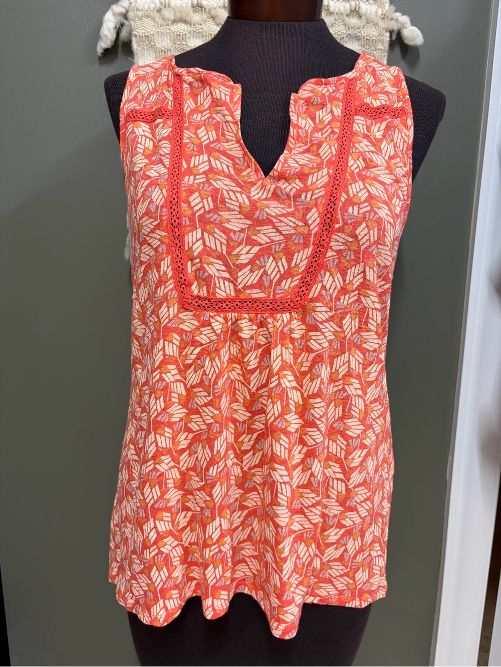 Lucky Brand Orange Printed Sleeveless Tunic Top